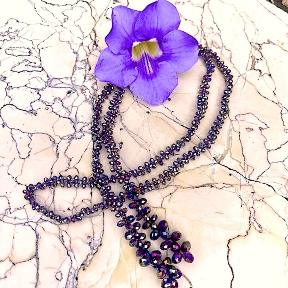 NWT HOLLYWOOD GLAM IRIDESCENT AURORA BOREALIS CRYSTAL VERSATILE LARIAT NECKLACE